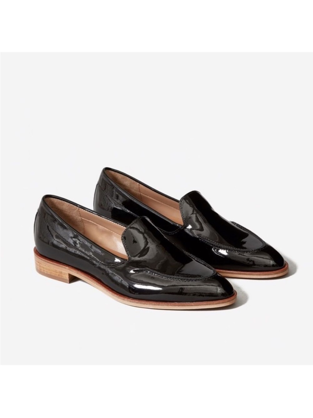 Everlane Women  7.5 Black
Patent Leather Modern
Loafers Italy Pointy Toe Slip On